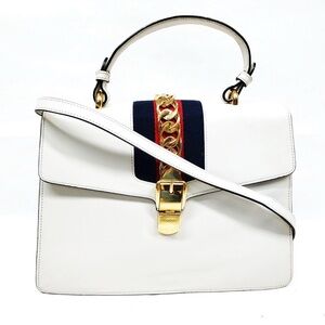 Gucci Hand Bag Sherry Line White Leather 2 ways bag